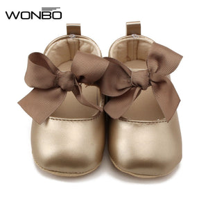 WONBO 0-18M Toddler Baby Girl Soft PU Princess Shoes Bow Bandage Infant Prewalker New Born Baby Shoes