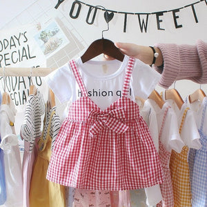 Summer Baby Girl Clothing 0-3Y Casual Toddler Newborn Baby Girls Dress Plaid Fake Two Piece Party Birthday Dress For Girls