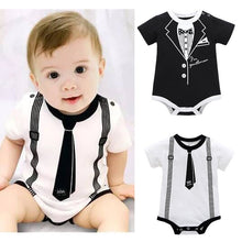 Carregar imagem no visualizador da galeria, Newborn Baby Clothing Summer Gentleman Rompers 0-12M Infnat Boys Cotton Jumpsuit Male Bebe Body Clothes Tie Print Short Sleeve
