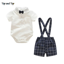 Carregar imagem no visualizador da galeria, Top and Top Autumn Fashion infant clothing Baby Suit Baby Boys Clothes Gentleman Bow Tie Rompers + Vest + pants Baby Set
