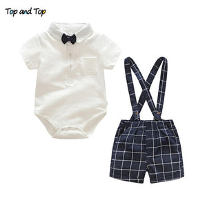 Top and Top Autumn Fashion infant clothing Baby Suit Baby Boys Clothes Gentleman Bow Tie Rompers + Vest + pants Baby Set