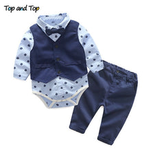 Carregar imagem no visualizador da galeria, Top and Top Autumn Fashion infant clothing Baby Suit Baby Boys Clothes Gentleman Bow Tie Rompers + Vest + pants Baby Set
