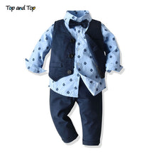 Carregar imagem no visualizador da galeria, Top and Top Autumn Fashion infant clothing Baby Suit Baby Boys Clothes Gentleman Bow Tie Rompers + Vest + pants Baby Set
