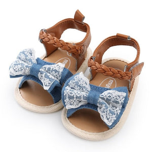 Soft Sole PU Baby girls Canvas bow First Walkers Shoes Fashion summer Prewalkers First walker toddler moccasins