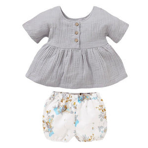 Emmababy Newly Summer Infant Baby Girl Newborn Cotton Linen Outfit Set Fashion Little Girls Button Top+Shorts Dropship