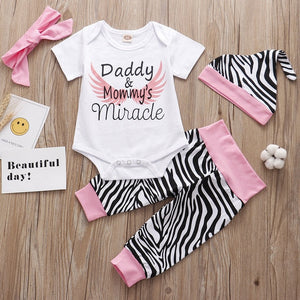 Newborn Infant Toddler Baby Girl Clothes Sets Infant Unicorn Pegasus Star Castle Tops+Pants+Hat+Headband 4PCS Baby Girl Clothing