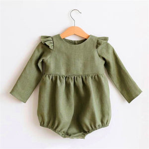 Baby Girl Rompers Solid Color Long Sleeve Baby Clothing Jumpsuits 0-24M 100% Cotton Linen Newborn Baby Girl Clothes