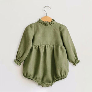 Baby Girl Rompers Solid Color Long Sleeve Baby Clothing Jumpsuits 0-24M 100% Cotton Linen Newborn Baby Girl Clothes