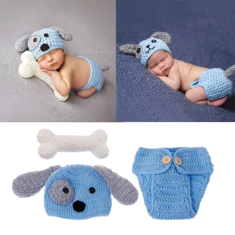 Newborn Photography Props Lovely Dog Costume Set knitting studio photography Cute photography clothes