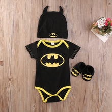 Carregar imagem no visualizador da galeria, Pudcoco Boy Jumpsuits Newborn Baby Boy Girl Clothes Batman Rompers+Shoes+Hat Costumes 3Pcs Outfits Set
