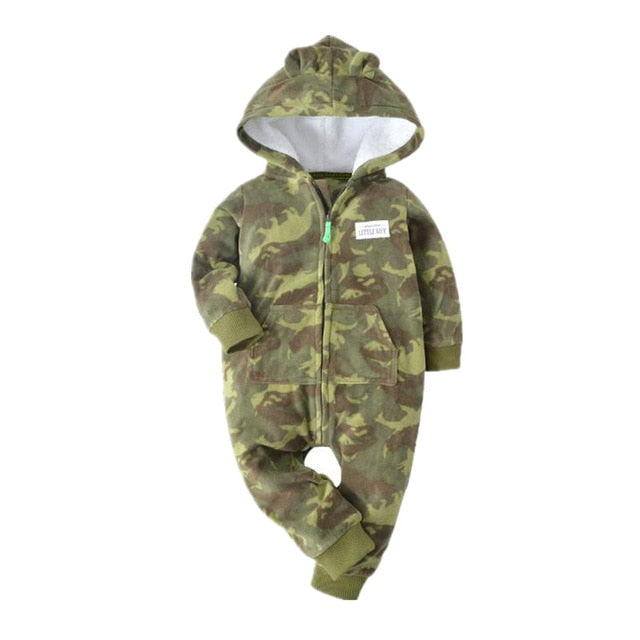 Orangemom spring  fleece baby rompers coats for infant clothes hooded with ear lovely camo jumpsuits for baby boys clothing home