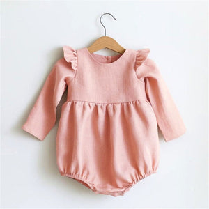 Baby Girl Rompers Solid Color Long Sleeve Baby Clothing Jumpsuits 0-24M 100% Cotton Linen Newborn Baby Girl Clothes