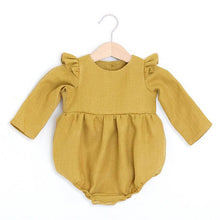 Cargar imagen en el visor de la galería, Baby Girl Rompers Solid Color Long Sleeve Baby Clothing Jumpsuits 0-24M 100% Cotton Linen Newborn Baby Girl Clothes
