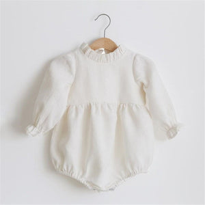 Baby Girl Rompers Solid Color Long Sleeve Baby Clothing Jumpsuits 0-24M 100% Cotton Linen Newborn Baby Girl Clothes