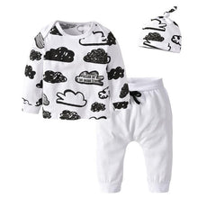 Cargar imagen en el visor de la galería, 3 Pcs Newborn Baby Boys Clothes Set Cloud Print Cotton Long Sleeve T-Shirt+Casual Solid Color Pant+Hat Infant Clothing Outfits
