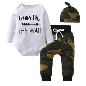 3 Pcs Newborn Baby Boys Clothes Set Cloud Print Cotton Long Sleeve T-Shirt+Casual Solid Color Pant+Hat Infant Clothing Outfits