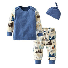 Cargar imagen en el visor de la galería, 3 Pcs Newborn Baby Boys Clothes Set Cloud Print Cotton Long Sleeve T-Shirt+Casual Solid Color Pant+Hat Infant Clothing Outfits
