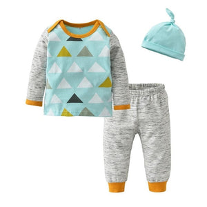 3 Pcs Newborn Baby Boys Clothes Set Cloud Print Cotton Long Sleeve T-Shirt+Casual Solid Color Pant+Hat Infant Clothing Outfits