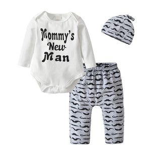 3 Pcs Newborn Baby Boys Clothes Set Cloud Print Cotton Long Sleeve T-Shirt+Casual Solid Color Pant+Hat Infant Clothing Outfits