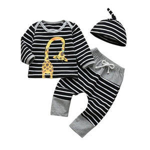 3 Pcs Newborn Baby Boys Clothes Set Cloud Print Cotton Long Sleeve T-Shirt+Casual Solid Color Pant+Hat Infant Clothing Outfits