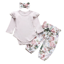 Carregar imagem no visualizador da galeria, Newborn Infant Baby Girls Clothes Flower Pattern Long Sleeve Bodysuit Pants Headband Toddler 3Pcs Outfits Clothing Set
