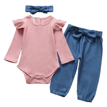 Carregar imagem no visualizador da galeria, Newborn Infant Baby Girls Clothes Flower Pattern Long Sleeve Bodysuit Pants Headband Toddler 3Pcs Outfits Clothing Set
