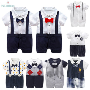 New Born Baby Clothing Summer Gentleman Rompers 0-12M Baby Boys Cotton Jumpsuit Baby Body Clothes Newborn Unisex Thin Costumes