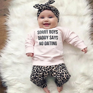 Newborn Baby Girl Clothes Set Fashion Leopard Pants Pink Letter Print Tops Headband 3Pcs Autumn Toddler Infant Clothing Outfits