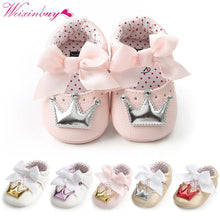 将图片加载到图库查看器，Baby Shoes Newborn PU Bow Cute Crown Non-slip Soft Bottom Baby Girl Shoes First Walker Fashion Princess Shoes
