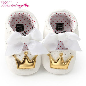 Baby Shoes Newborn PU Bow Cute Crown Non-slip Soft Bottom Baby Girl Shoes First Walker Fashion Princess Shoes