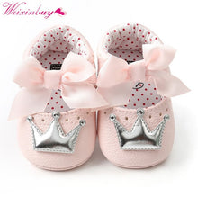 将图片加载到图库查看器，Baby Shoes Newborn PU Bow Cute Crown Non-slip Soft Bottom Baby Girl Shoes First Walker Fashion Princess Shoes
