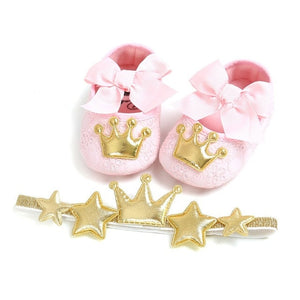 Baby Shoes Newborn PU Bow Cute Crown Non-slip Soft Bottom Baby Girl Shoes First Walker Fashion Princess Shoes