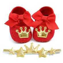 将图片加载到图库查看器，Baby Shoes Newborn PU Bow Cute Crown Non-slip Soft Bottom Baby Girl Shoes First Walker Fashion Princess Shoes
