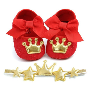 Baby Shoes Newborn PU Bow Cute Crown Non-slip Soft Bottom Baby Girl Shoes First Walker Fashion Princess Shoes