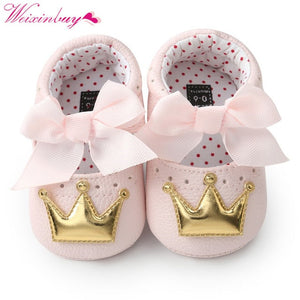 Baby Shoes Newborn PU Bow Cute Crown Non-slip Soft Bottom Baby Girl Shoes First Walker Fashion Princess Shoes