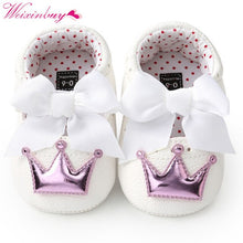 将图片加载到图库查看器，Baby Shoes Newborn PU Bow Cute Crown Non-slip Soft Bottom Baby Girl Shoes First Walker Fashion Princess Shoes
