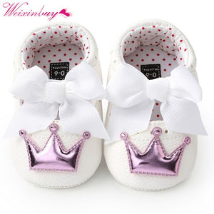 Baby Shoes Newborn PU Bow Cute Crown Non-slip Soft Bottom Baby Girl Shoes First Walker Fashion Princess Shoes