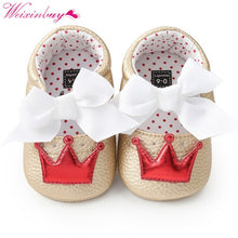 将图片加载到图库查看器，Baby Shoes Newborn PU Bow Cute Crown Non-slip Soft Bottom Baby Girl Shoes First Walker Fashion Princess Shoes
