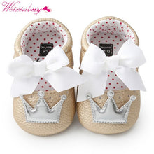 将图片加载到图库查看器，Baby Shoes Newborn PU Bow Cute Crown Non-slip Soft Bottom Baby Girl Shoes First Walker Fashion Princess Shoes
