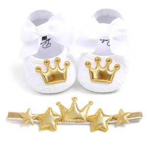 Baby Shoes Newborn PU Bow Cute Crown Non-slip Soft Bottom Baby Girl Shoes First Walker Fashion Princess Shoes