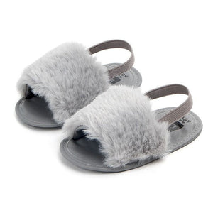 Summer Soft Hair Style Classic Baby Girl Slipper Sandals Breathable Baby Fur Shoes Simple Elastic Sandals Princess Baby