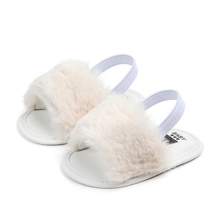 Summer Soft Hair Style Classic Baby Girl Slipper Sandals Breathable Baby Fur Shoes Simple Elastic Sandals Princess Baby