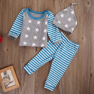 3PCS Baby Clothing Sets 0-18M Newborn Baby Boys Girls Top T shirt+Pants+Hat Striped Outfits Set Cotton Clothes