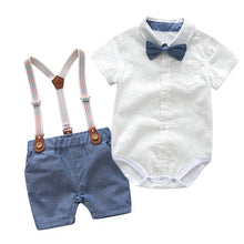 Carregar imagem no visualizador da galeria, Toddler Boys Clothing Set Newborn Gentleman Suit Kids Short Sleeve Bow Tie Shirt+Suspender Shorts Casual Summer Baby Boy Clothes
