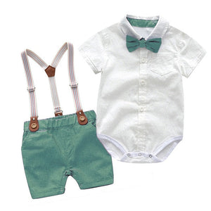 Toddler Boys Clothing Set Newborn Gentleman Suit Kids Short Sleeve Bow Tie Shirt+Suspender Shorts Casual Summer Baby Boy Clothes