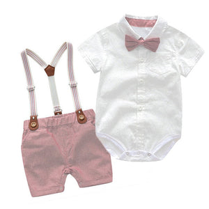 Toddler Boys Clothing Set Newborn Gentleman Suit Kids Short Sleeve Bow Tie Shirt+Suspender Shorts Casual Summer Baby Boy Clothes