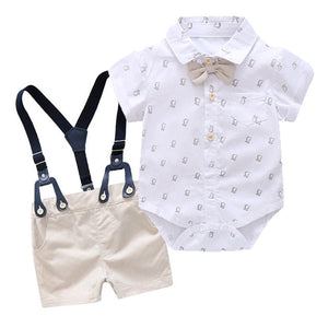 Toddler Boys Clothing Set Newborn Gentleman Suit Kids Short Sleeve Bow Tie Shirt+Suspender Shorts Casual Summer Baby Boy Clothes