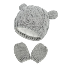 Carregar imagem no visualizador da galeria, New Baby Kids Girls Boys Winter Warm Knit Hat Ear Solid Warm Cute Glove 2pcs Lovely Beanie Cap 0-18M
