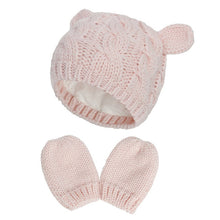 Carregar imagem no visualizador da galeria, New Baby Kids Girls Boys Winter Warm Knit Hat Ear Solid Warm Cute Glove 2pcs Lovely Beanie Cap 0-18M
