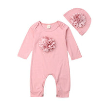 Carregar imagem no visualizador da galeria, Newborn Clothes Baby Girls Long Sleeve Baby Rompers Pink Floral Jumpsuit Baby Bodysuit Toddler Hat Baby Girls Sets Clothing 2019
